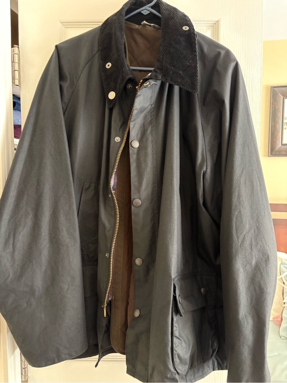 Barbour Bedale Black Waxed Jacket with Dark Corduroy Collar with liner